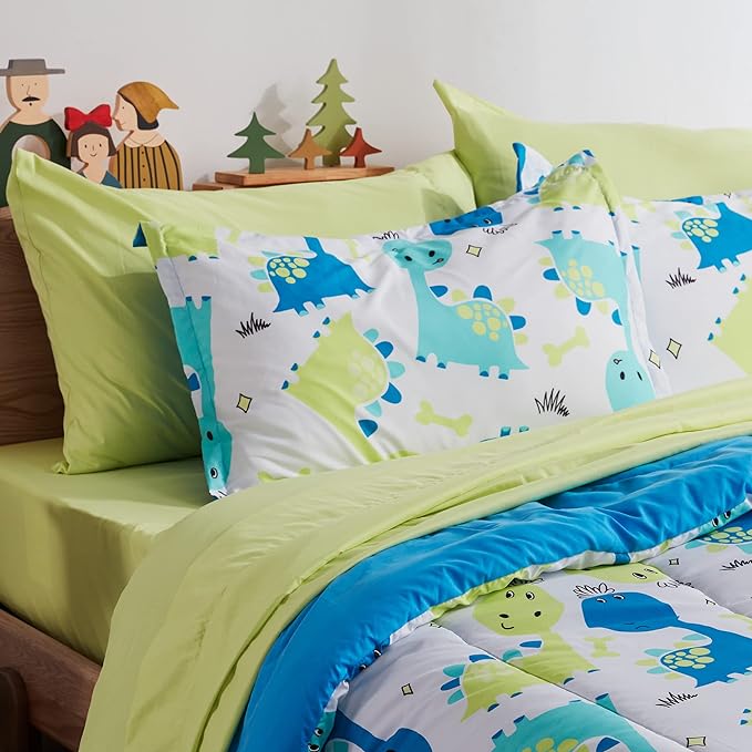 SLEEP ZONE Kids Bedding Full/Queen Comforter Set - Cute Printed for Boys, Girls, Teens, Super Soft, Fade Resistant, Cute Dino, Full/Queen - LeafyLoom