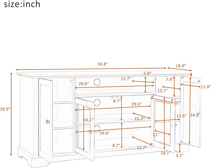 60 Inch TV Stand, Television Stands with 2 Tempered Glass Doors, Adjustable Panels and Open Style Cabinet, Entertainment Center for Living Room and Bedroom, White - LeafyLoom