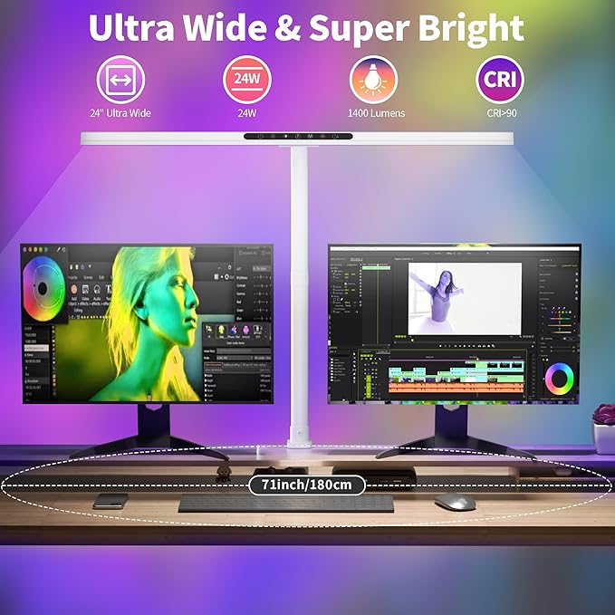 2-in-1 Desk Lamp with RGB Backlight,Architect Desk Lamps for Home Office,24W Tall Desk Lamp with Clamp,60"Timer,25 Lighting Modes,Eye Protection Swing Arm Lamp for Home/Office/Gaming/Study - LeafyLoom