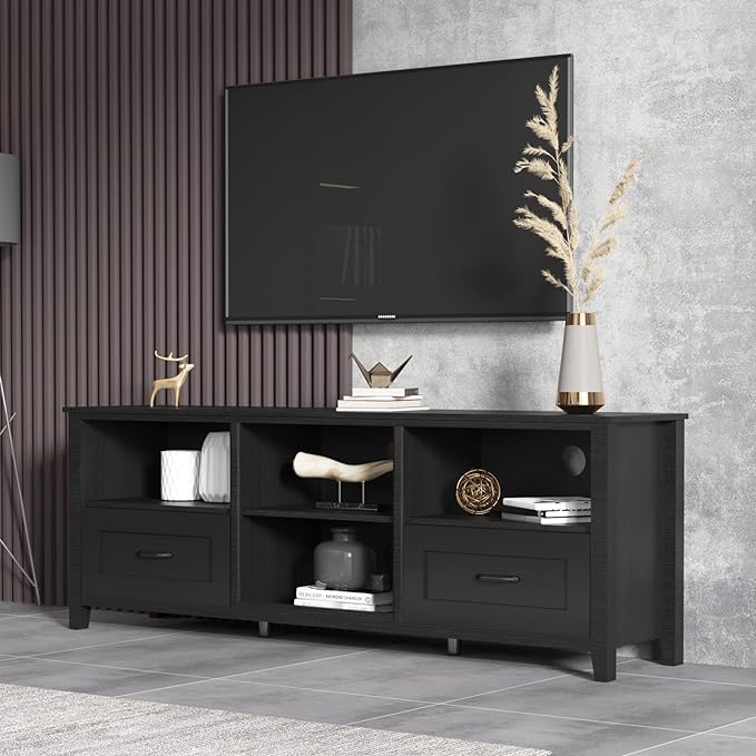 NicBex TV Stand for 60 Inch TV TV Console Table with 2 Drawers and 4 High-Capacity Storage Compartment,Entertainment Center with Storage for Living Room,Bedroom,70.08 Inch,Black - LeafyLoom