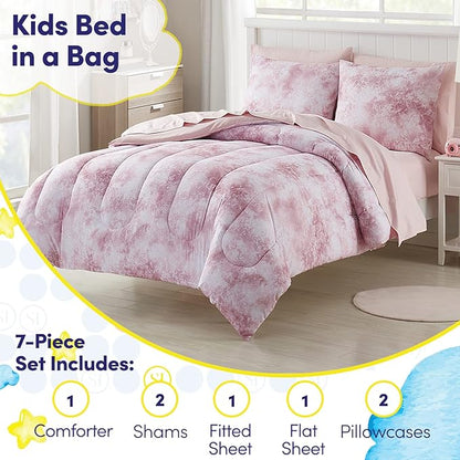 Kids Bedding Set Bed in a Bag for Boys and Girls Toddlers Printed Sheet Set and Comforter , Full, Waterbury Marble - LeafyLoom