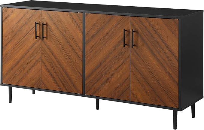 Walker Edison Caye Modern 4 Door Bookmatch Buffet, 58 Inch, Acorn/Black - LeafyLoom