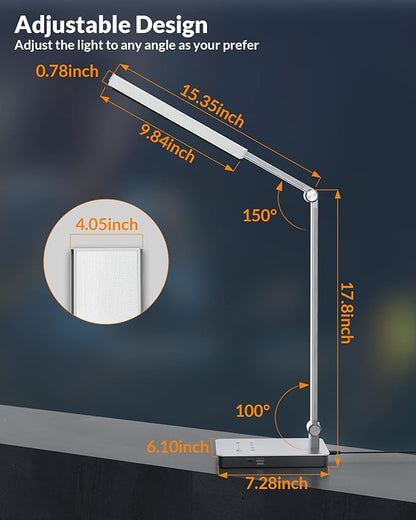 LEPOWER Bright LED Desk Lamp - 900LM 24W Touch Control Desk Light with Dual USB Charging Ports, Eye-Caring Table Light with 50 Dimmable Lighting Modes & 3 Modes Timer for Home, Office, Study, Dorm - LeafyLoom