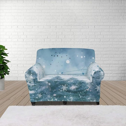 FKELYI Blue Christmas Tree Easy Going Stretch Sofa Slipcover Snow Sofa Couch Cover with Elastic Bottom Stretch Sofa Slipcovers S FKELYI