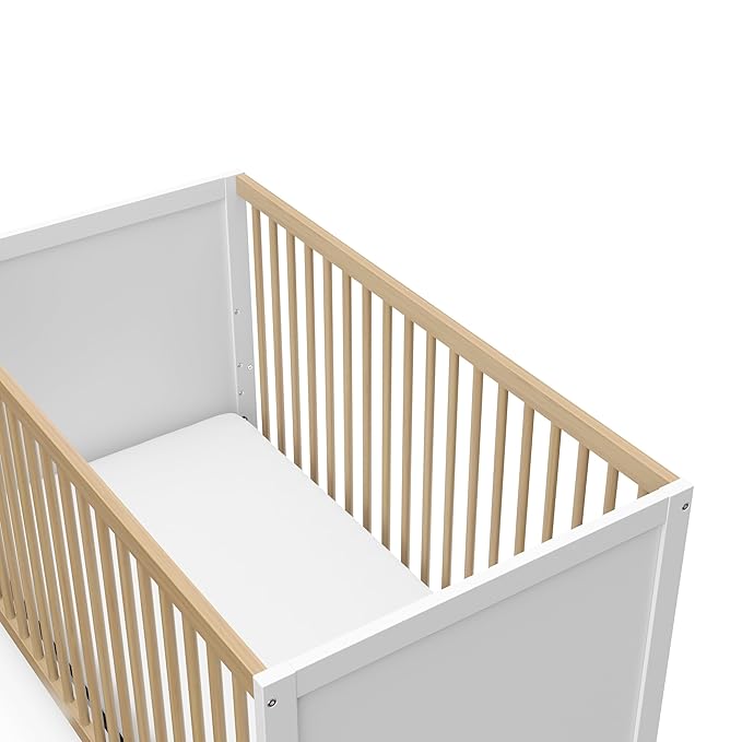 Storkcraft Calabasas 3-in-1 Convertible Crib (White with Driftwood) – GREENGUARD Gold Certified, Fits Standard Crib Mattress, Converts to Toddler Bed, Modern Style, Easy 30-Minute Assembly - LeafyLoom