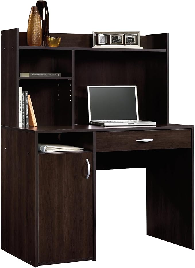 Sauder Beginnings Transitional Desk with Hutch, Cinnamon Cherry finish - LeafyLoom