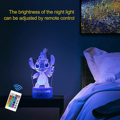 Stitch Night Light for Kids,Stitch Gifts,Christmas and Birthday Party Supplies for Boys/Girls, Stitch Decoration 3D Night Light, 16 Colors Change with Remote - LeafyLoom