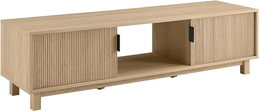 Walker Edison Walton Modern Fluted-Door Low Stand for TVs up to 65 Inches, 58 Inch, Coastal Oak - LeafyLoom