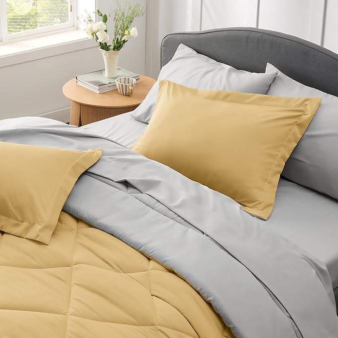 Bedsure Yellow Twin XL Comforter Set - 5 Pieces Reversible Twin XL Bed in a Bag Twin XL Bed Set with Comforters, Sheets, Pillowcase & Sham, Twin XL Bedding Sets - LeafyLoom