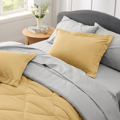 Bedsure Yellow King Size Comforter Set - 7 Pieces Reversible King Bed in a Bag King Bed Set with Comforters, Sheets, Pillowcases & Shams, King Bedding Sets - LeafyLoom