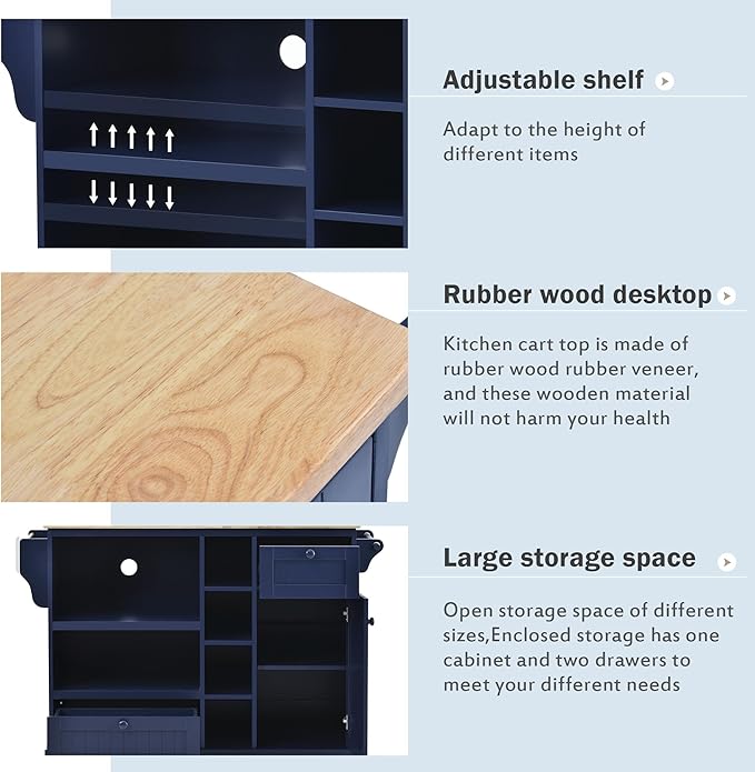 Mobile Kitchen Cart with Storage Cabinet & Solid Wood Desktop, Kitchens Island on Wheels w/Adjustable Shelf and Drawer, Floor Standing Buffet Sideboard for Dining Room, Bar - LeafyLoom