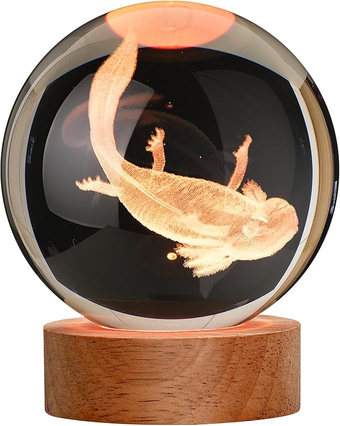 Large 3D Axolotl Crystal Ball Night Light, Axolotl Lamp 16 Color Changing with Remote Control for Bedroom Decor, Cool Desk Decor Gift for Teens Boys and Girls and Fans, Axolotl - LeafyLoom