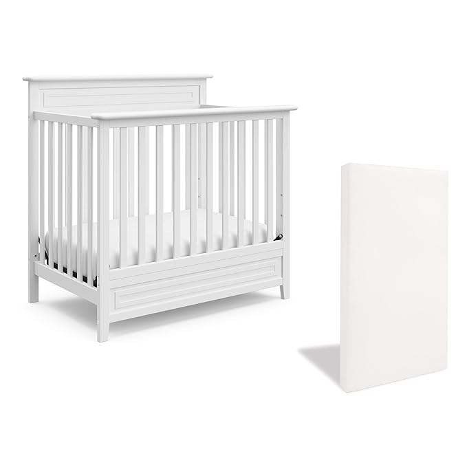 Storkcraft Petal 4-in-1 Convertible Mini Crib (White) – GREENGUARD Gold Certified, Converts to Daybed and Twin-Size Bed, Includes Bonus 2.75-inch Mini Crib Mattress, Mini Crib with Mattress Included - LeafyLoom