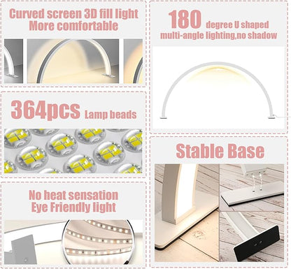 Half Moon Light for Nail Desk,30in Nail Desk Lamp, Lash Lamp for Eyelash Extensions Tattoo Spa Salon 180° All-Round Lighting Half Moon Nail Lamp with Cool/Warm Tones & 10 Brightness - LeafyLoom