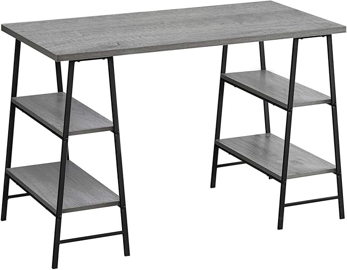 Monarch Specialties 7524 Computer Desk, Home Office, Laptop, Storage Shelves, 48" L, Work, Metal, Laminate, Grey, Black, Contemporary, Modern Desk-48, 47.25" L x 23.75" W x 30" H - LeafyLoom