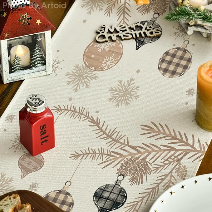 Artoid Mode Brown Pine Trees Snowflake Merry Christmas Table Runner, Winter Xmas Holiday Kitchen Dining Table Decoration for Home Party Decor 13x72 Inch ArtoidMode