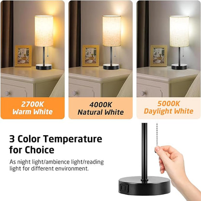 Small Table Lamp for Bedroom Set of 2 - Bedside Table lamps for Nightstand, 3 Color Temperatures Side Table Lamp with AC Outlet 2PK Black(2 Blubs Included). - LeafyLoom