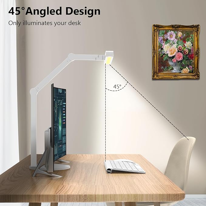 Micomlan Led Desk Lamp with Atmosphere Lighting, Rotatable Tall Architect Desk Lamp for Home Office with Swing Arm, 24W Bright Auto Dimming Adjustable Desk Light with Base for Table Computer - LeafyLoom