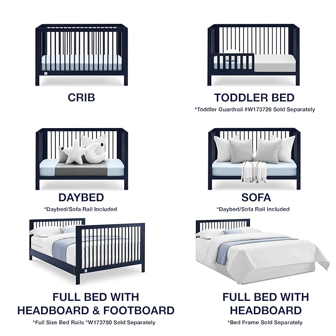 babyGap by Delta Children Charlie 6-in-1 Convertible Crib TrueSleep Crib and Toddler Mattress (Bundle), Navy - LeafyLoom