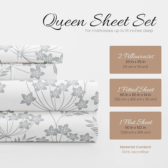 Linen Market 4 Piece Queen Bedding Sheet Set (Light Blue Floral) - Sleep Better Than Ever with These Ultra-Soft & Cooling Bed Sheets for Your Queen Size Bed - Deep Pocket Fits 16" Mattress - LeafyLoom