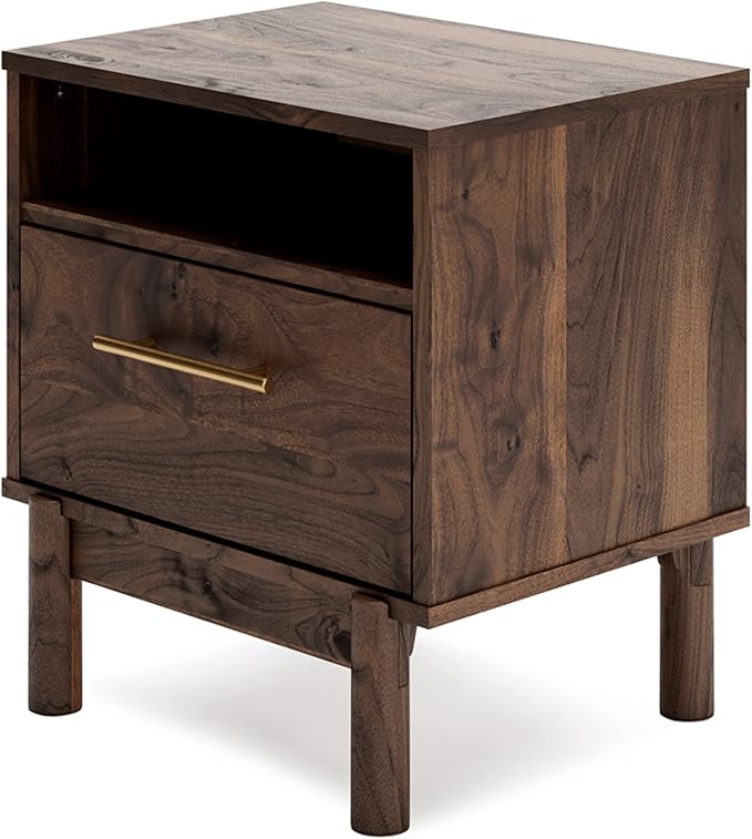 Signature Design by Ashley Calverson Modern 1 Drawer Nightstand with Open Cubby, Dark Brown - LeafyLoom