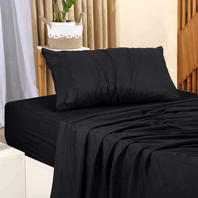 Utopia Bedding Twin XL Sheets - 3 Piece Bedding - Brushed Microfiber - Shrinkage and Fade Resistant - Easy Care (Twin XL Twin Extra Long Black) - LeafyLoom