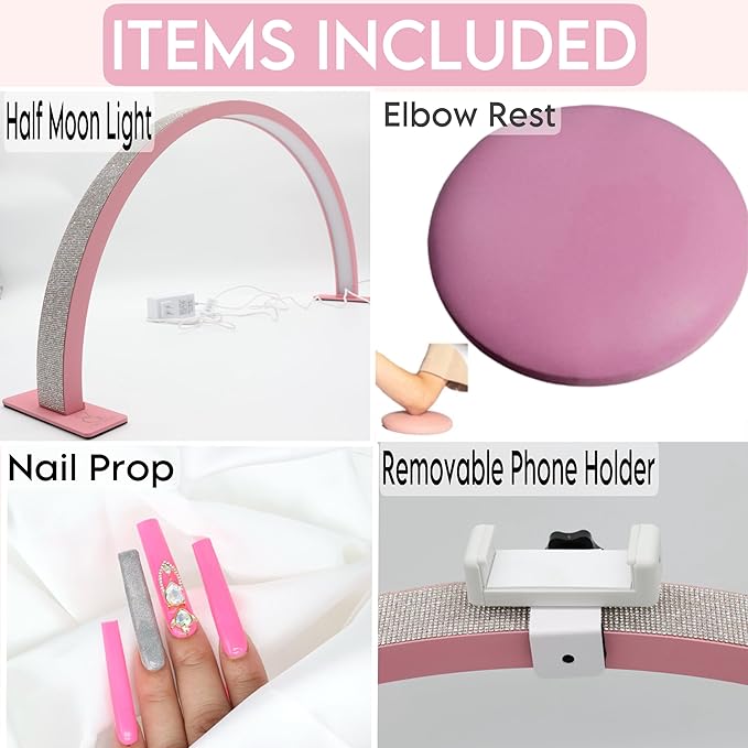 Half Moon Light for Nail Desk-4pcs Set-Half Moon Light-Half Moon Light for Esthetician-Half Moon Lamp for Nails-Nail Lamp for Desk-Nail Desk Light-BONUS Phone Holder,Nail Prop & Elbow Rest - LeafyLoom