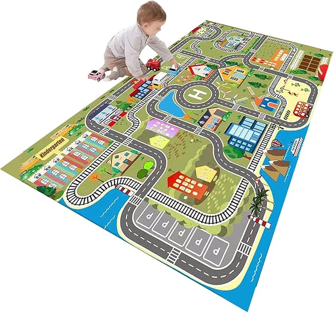 Kids Rug Play Mat for Toy Cars,City Life Road Traffic Educational Carpet,Have Fun Throw Rug,Non-Slip Nursery Rug for Boy and Girl Bedroom 200×300cm/79×118in - LeafyLoom