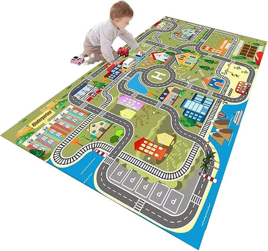 Kids Rug Play Mat for Toy Cars,City Life Road Traffic Educational Carpet,Have Fun Throw Rug,Non-Slip Nursery Rug for Boy and Girl Bedroom 200×300cm/79×118in - LeafyLoom