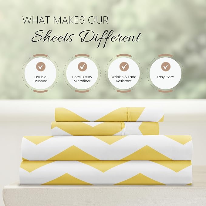 Linen Market 4 Piece Full Bedding Sheet Set (Yellow Arrow) - Sleep Better Than Ever with These Ultra-Soft & Cooling Bed Sheets for Your Full Size Bed - Deep Pocket Fits 16" Mattress - LeafyLoom