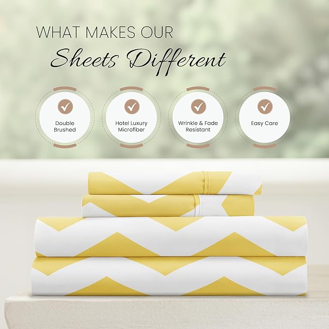 Linen Market 4 Piece Queen Bedding Sheet Set (Yellow Arrow) - Sleep Better Than Ever with These Ultra-Soft & Cooling Bed Sheets for Your Queen Size Bed - Deep Pocket Fits 16" Mattress - LeafyLoom