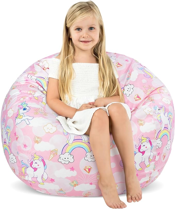 Bean Bag Chair for Kids Stuffed Animal Storage Beanbag Chairs,Toddler Toy Storage Organizer for Girls and Boys,Large 32'' Cover Only（No Filling - LeafyLoom