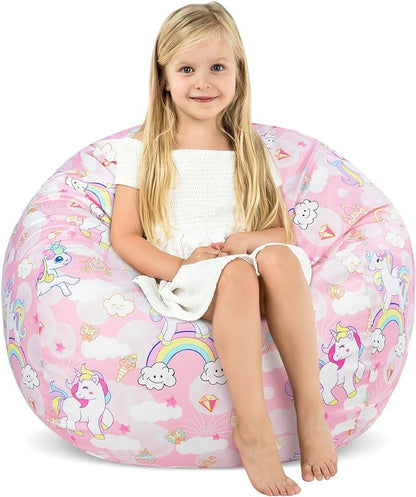 Bean Bag Chair for Kids Stuffed Animal Storage Beanbag Chairs,Toddler Toy Storage Organizer for Girls and Boys,Large 32'' Cover Only（No Filling - LeafyLoom