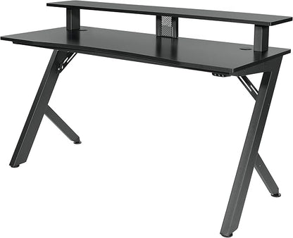 OSP Home Furnishings Area51 Battlestation Gaming Desk with Bluetooth RGB LED Lights, Matte Black - LeafyLoom