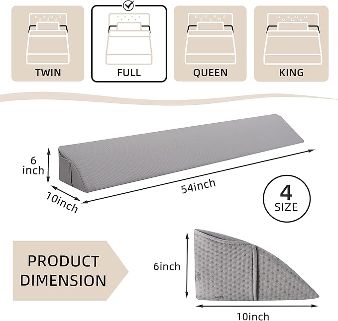 Bed Wedge Pillow for Headboard, Full Size Headboard Pillow, Bed Gap Filler Close Gap (0-8") Between Mattress and Headboard(Full) - LeafyLoom