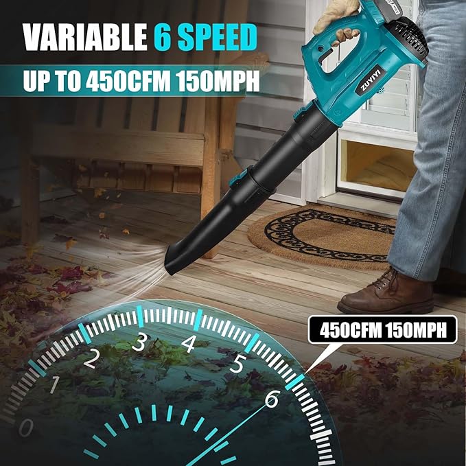 Cordless Leaf Blower for Makita 18V Battery, 450CFM 150MPH Electric Leaf Blower, 6 Speed Lightweight Handheld Leaf Blower for Lawn Care, Patio, Snow, Dust, Blowing Leaves (Battery NOT Included) - LeafyLoom