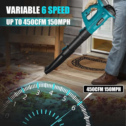 Cordless Leaf Blower for Makita 18V Battery, 450CFM 150MPH Electric Leaf Blower, 6 Speed Lightweight Handheld Leaf Blower for Lawn Care, Patio, Snow, Dust, Blowing Leaves (Battery NOT Included) - LeafyLoom