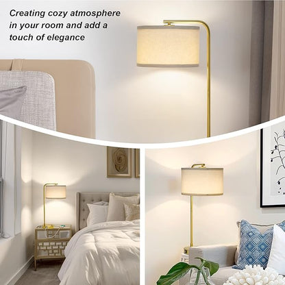 Fully Dimmable Bedside Lamp with Dual USB Ports, Mordern Gold Nightstand Lamp Desk Reading Lamp with Beige Drum Shade, Tall Side Table Lamp for Living Room Bedroom Office, 9W LED Bulb Included - LeafyLoom