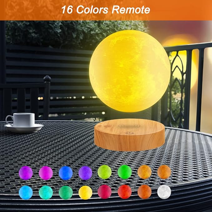 VGAzer Levitating Moon Lamp,Floating and Spinning in Air Freely with 3D Printing LED Moon Lamp Has 20 Modes for Unique Gifts,Room Decor,Night Light,Office Desk Toys (Wooden Base 16 Colors) - LeafyLoom