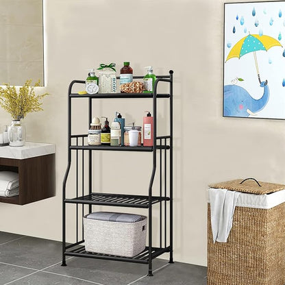 Shelving Unit Bakers Rack Metal Storage Shelves Laundry Shelf Organizer Standing Shelf Units for Laundry Kitchen Bathroom Pantry Closet Indoor and Outdoor (4 Tier, Black) - LeafyLoom