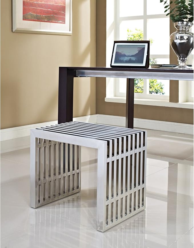 Modway Gridiron Contemporary Modern Small Stainless Steel Bench, 19.5" - LeafyLoom