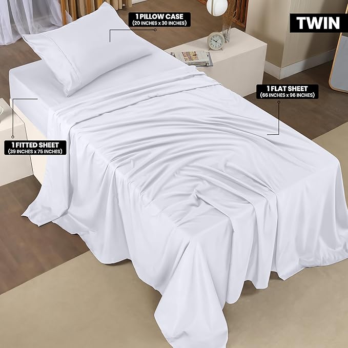 Utopia Bedding Twin XL Sheets - 3 Piece Bedding - Brushed Microfiber - Shrinkage and Fade Resistant - Easy Care (Twin XL Twin Extra Long White) - LeafyLoom