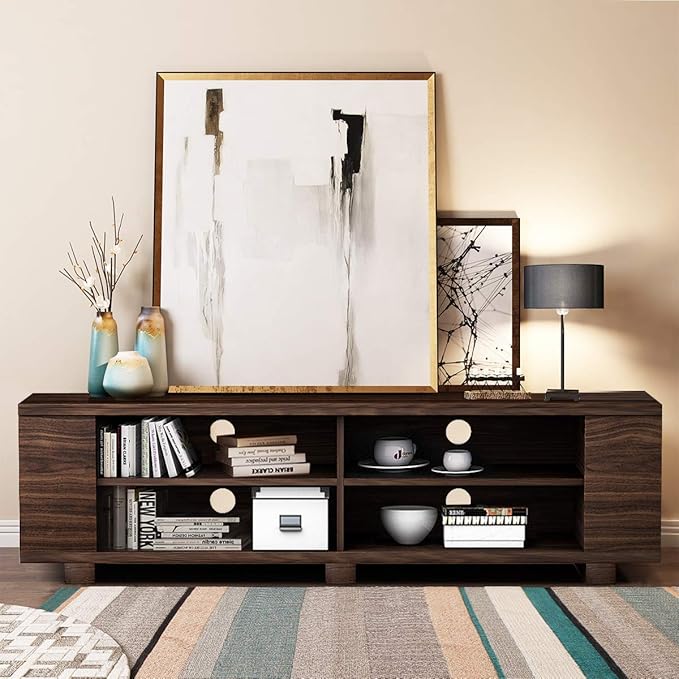 Wood TV Television Stands, Large, Walnut - LeafyLoom