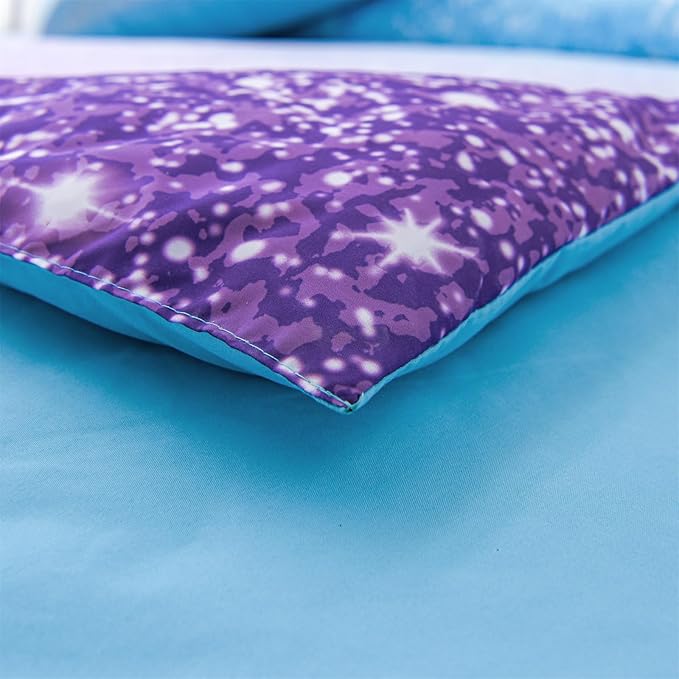 A Nice Night Girls Comforter Set Full Size 6 Piece Bed in A Bag 3D Colorful Sparkle Galaxy Rainbow Bedding Comforter Sheet Sets for Kids,BluePurple - LeafyLoom