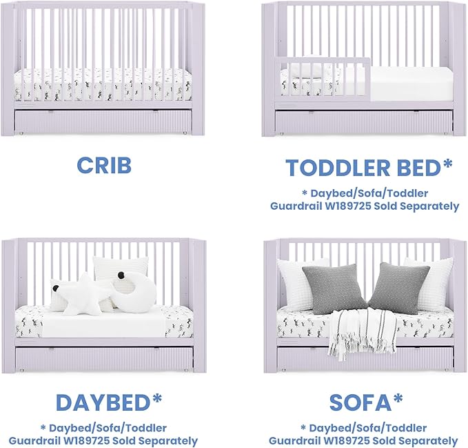 Delta Children Cassie 4-in-1 Convertible Crib with Underdrawer - Greenguard Gold Certified, Lilac - LeafyLoom