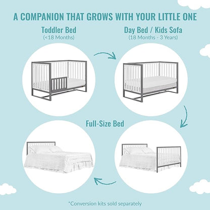 Arlo 5-in-1 Convertible Crib in Steel Grey and White, JPMA Certified, 3 Mattress Height Settings, Non-Toxic Finish, Made of Sustainable and Sturdy Pinewood - LeafyLoom