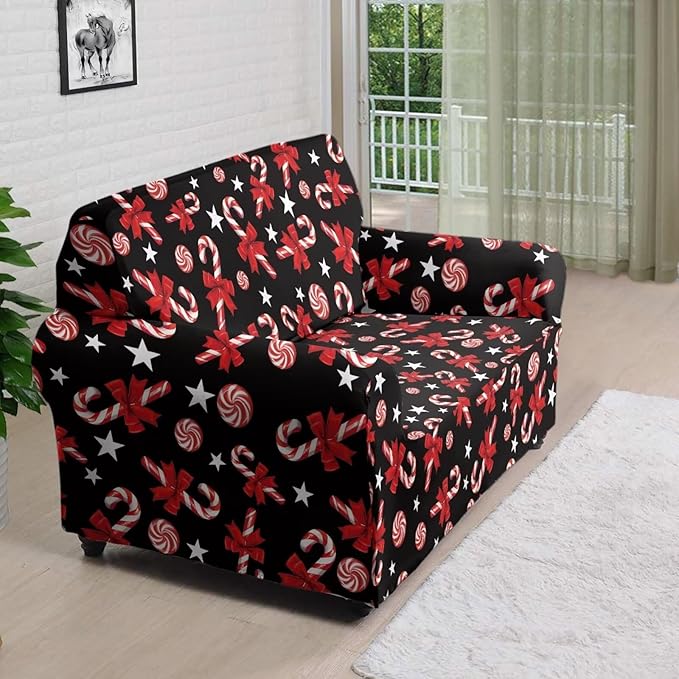 FKELYI Christmas Easy Going Stretch Sofa Slipcover Candy Cane Sofa Couch Cover Non-Slip Sofa Slipcovers Washable Furniture Protector M FKELYI