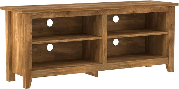 Walker Edison Wren Classic 4 Cubby TV Stand for TVs up to 65 Inches, 58 Inch, Barnwood - LeafyLoom