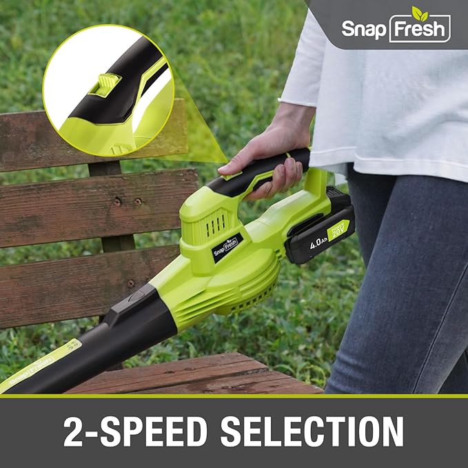 SnapFresh Leaf Blower, 20V Cordless Leaf Blower with 4.0Ah Battery & Fast Charger, 2 Speed Mode, Lightweight Electric Leaf Blower for Lawn Care, Leaf Blower for Patio Yard Sidewalk… - LeafyLoom