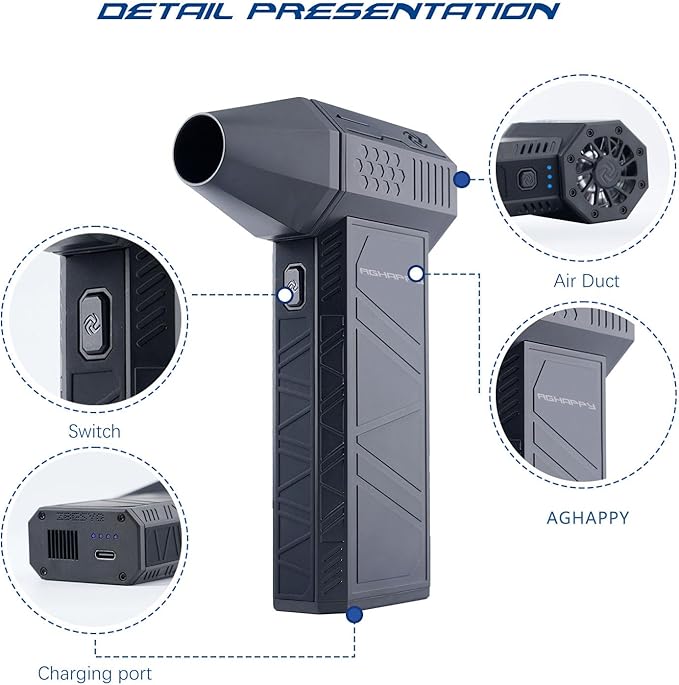 Portable Mini Car Blower Air Blaster Handheld Compressed Duster 3 Speed Modes for Multitask 130,000rpm Rechargeable with Detachable Nozzle Enhanced 90-100mph Top Violent Airflow - LeafyLoom